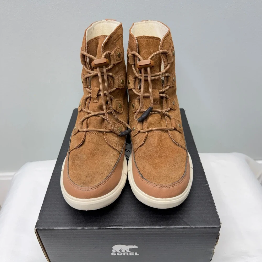 Sorel Explorer Joan brown suede leather lace up boots women's 7 NY4897-242